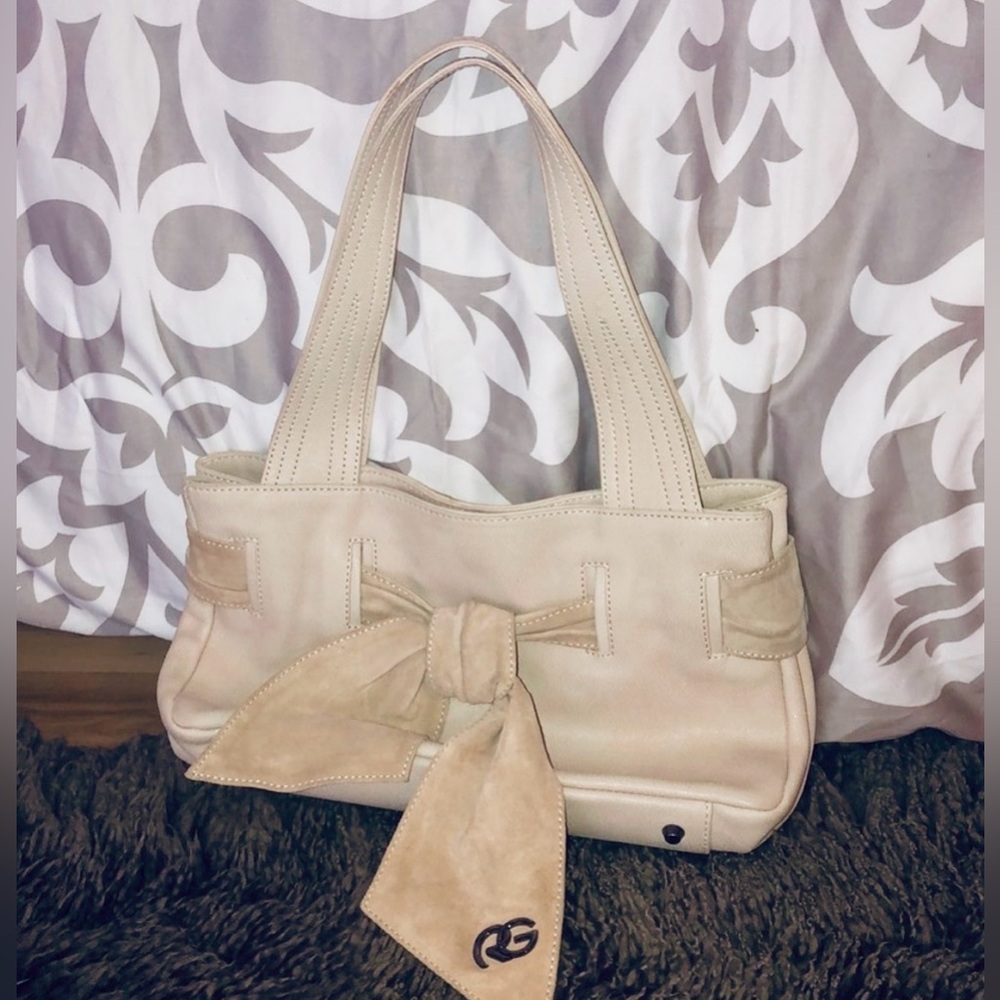 ROBERTA GANDOLFINI VINTAGE Genuine Leather Italian Bag, Bow Accent, Cream, NWOT
